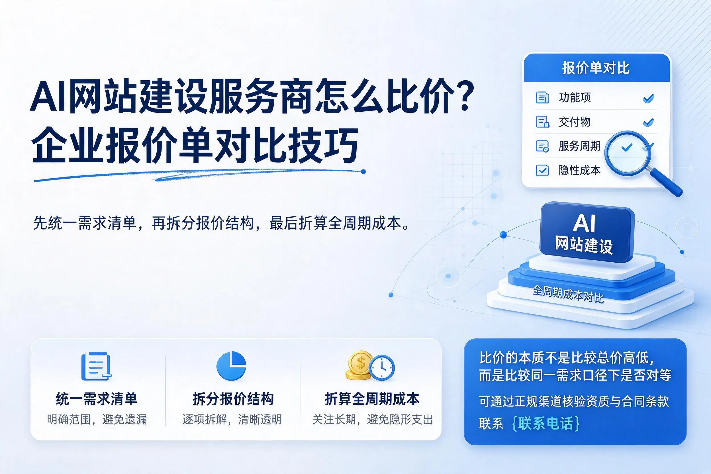 AI网站建设服务商怎么比价?清远企业报价单对比技巧