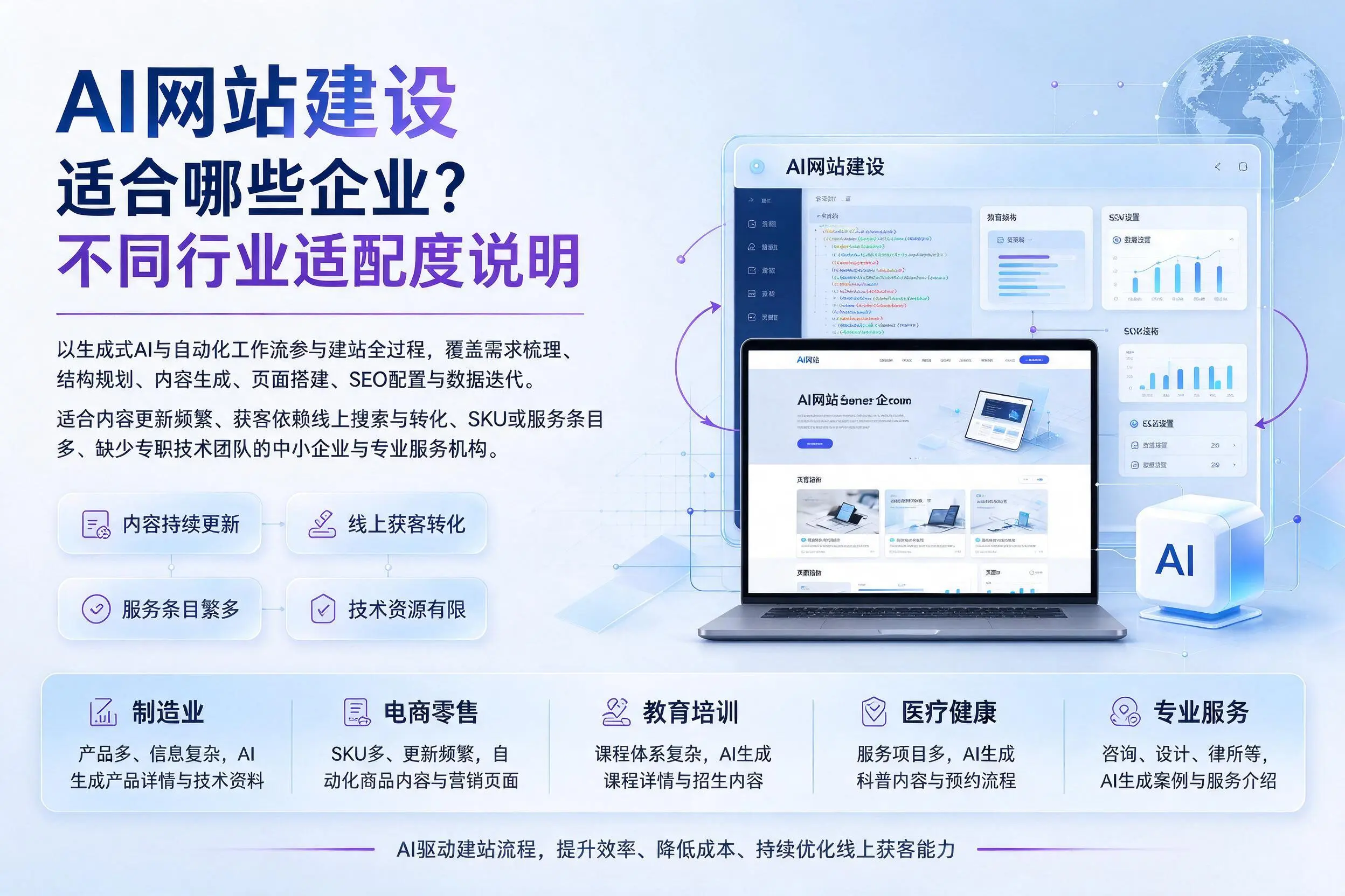 AI网站建设适合哪些企业?清远不同行业适配度说明